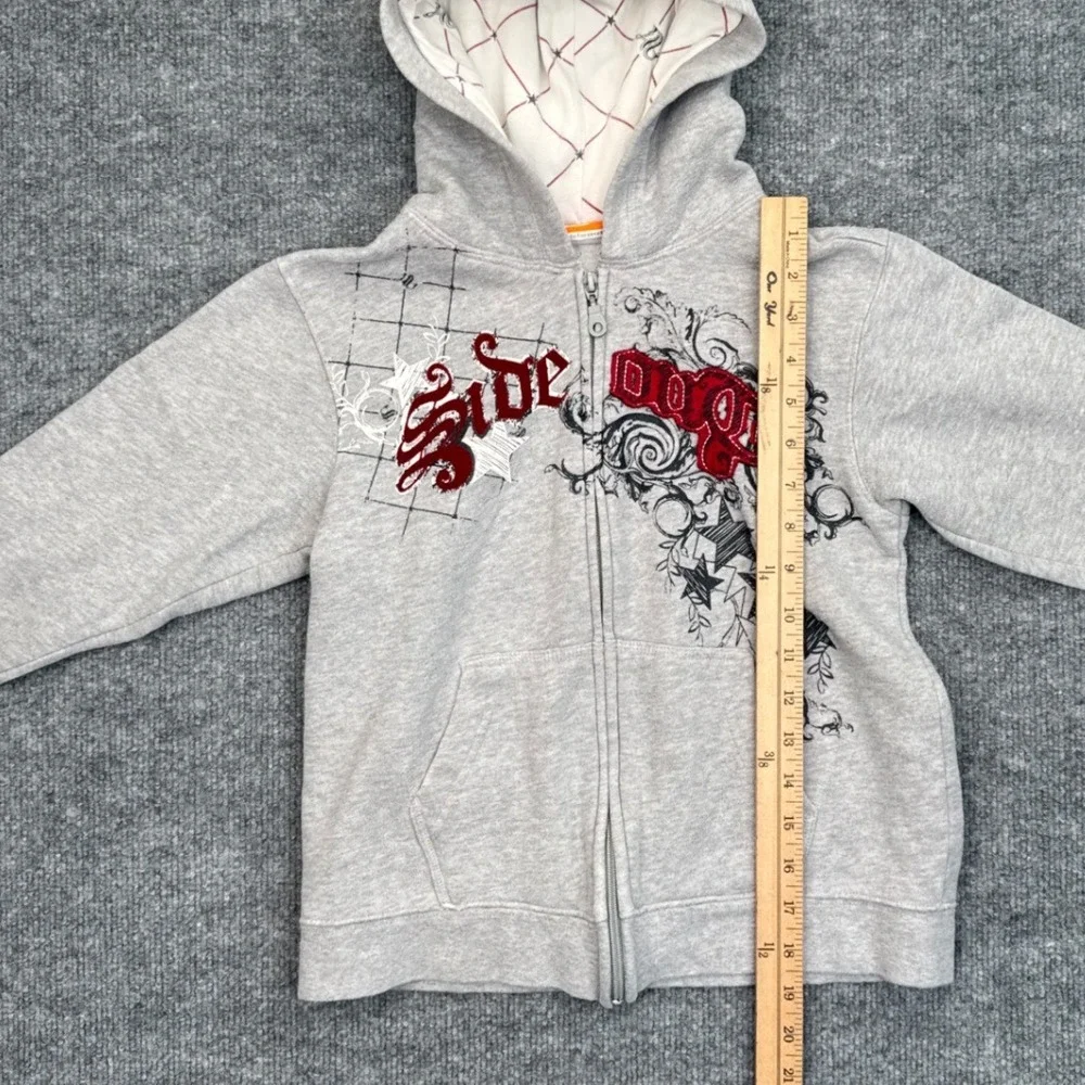 Sideout Kids Large 10/12 Full Zip Hoodie Gray Red Graphic Y2K Sweatshirt